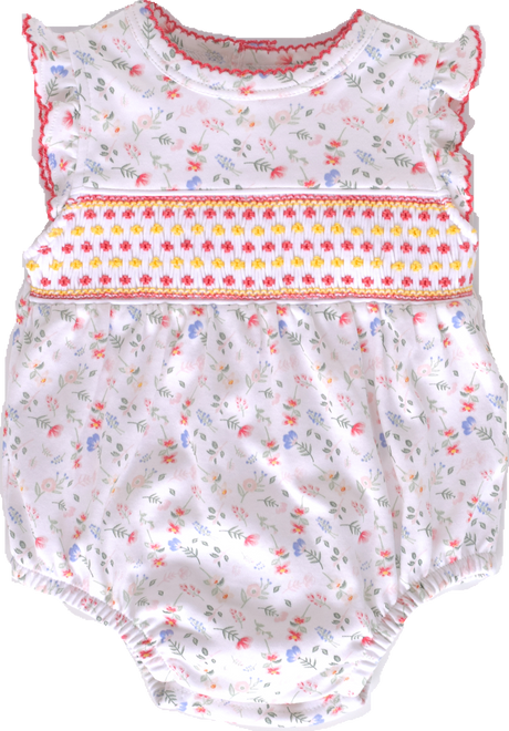 Madison Smocked Floral Bubble - HoneyBug 