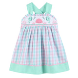 Pink and Aqua Seashell Smocked Sundress