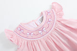 Pink and White Bows Smocked Bishop Dress