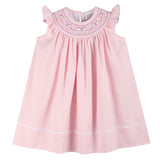 Pink and White Bows Smocked Bishop Dress