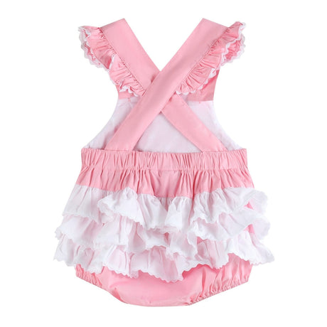 Pink and White Flower Smocked Ruffle Romper