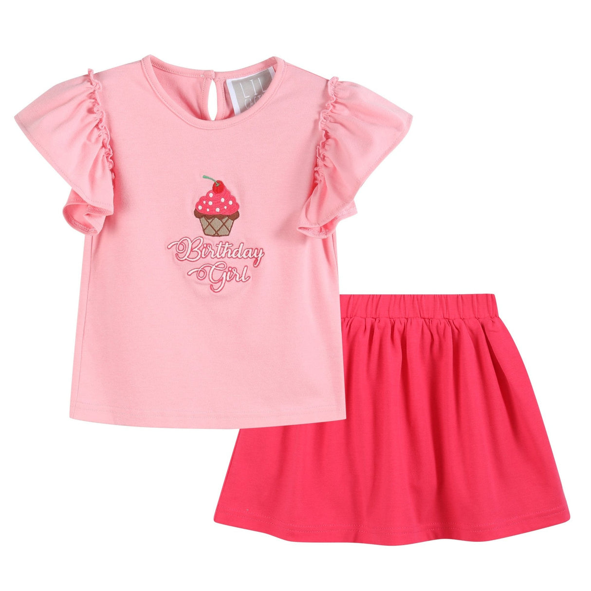Pink Birthday Girl Ruffle Top and Skort Set