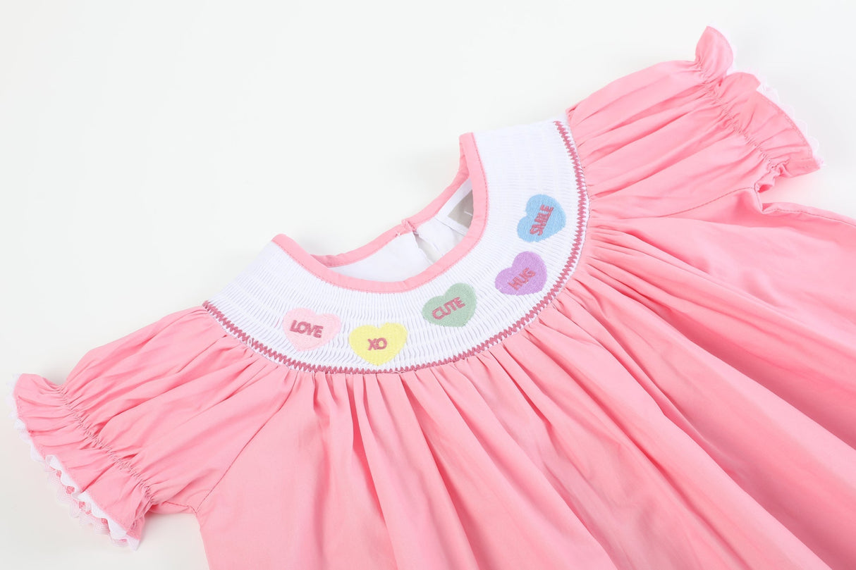 Pink Candy Heart Smocked Bishop Dress