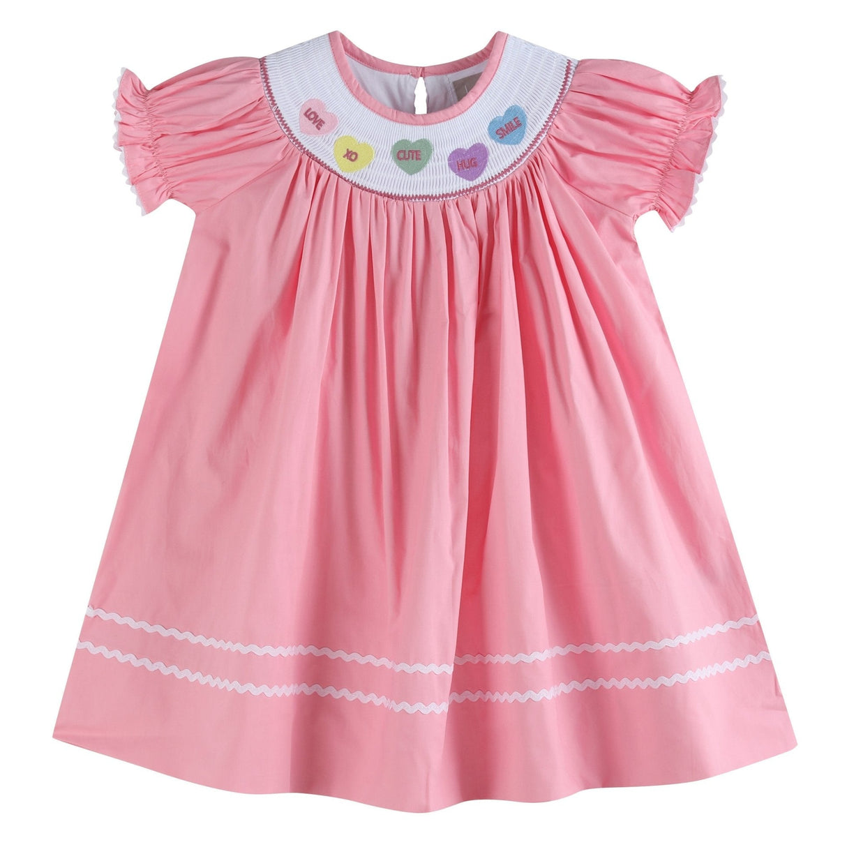 Pink Candy Heart Smocked Bishop Dress