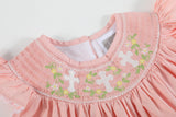 Pink Floral Crosses Smocked Bishop Dress