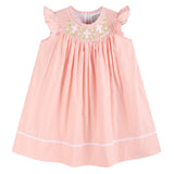 Pink Floral Crosses Smocked Bishop Dress