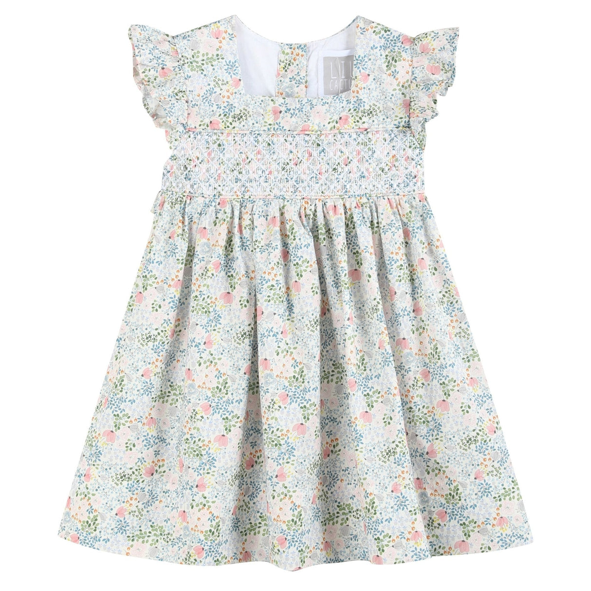 Pink Floral Print Smocked Flutter Dress