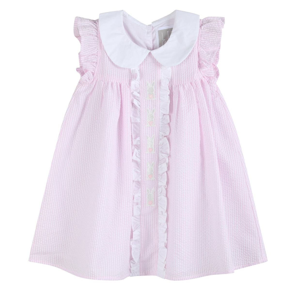 Pink Seersucker Easter Bunny Ruffle Dress