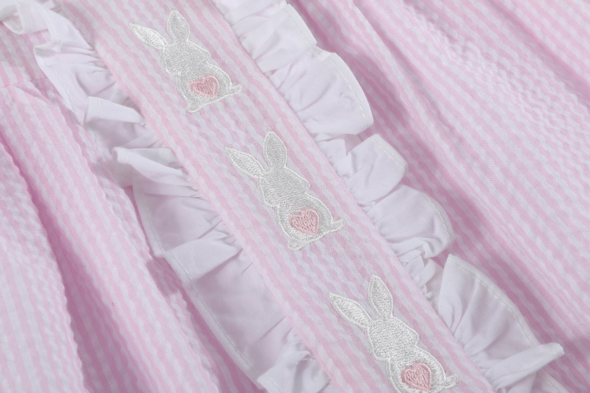 Pink Seersucker Easter Bunny Ruffle Dress