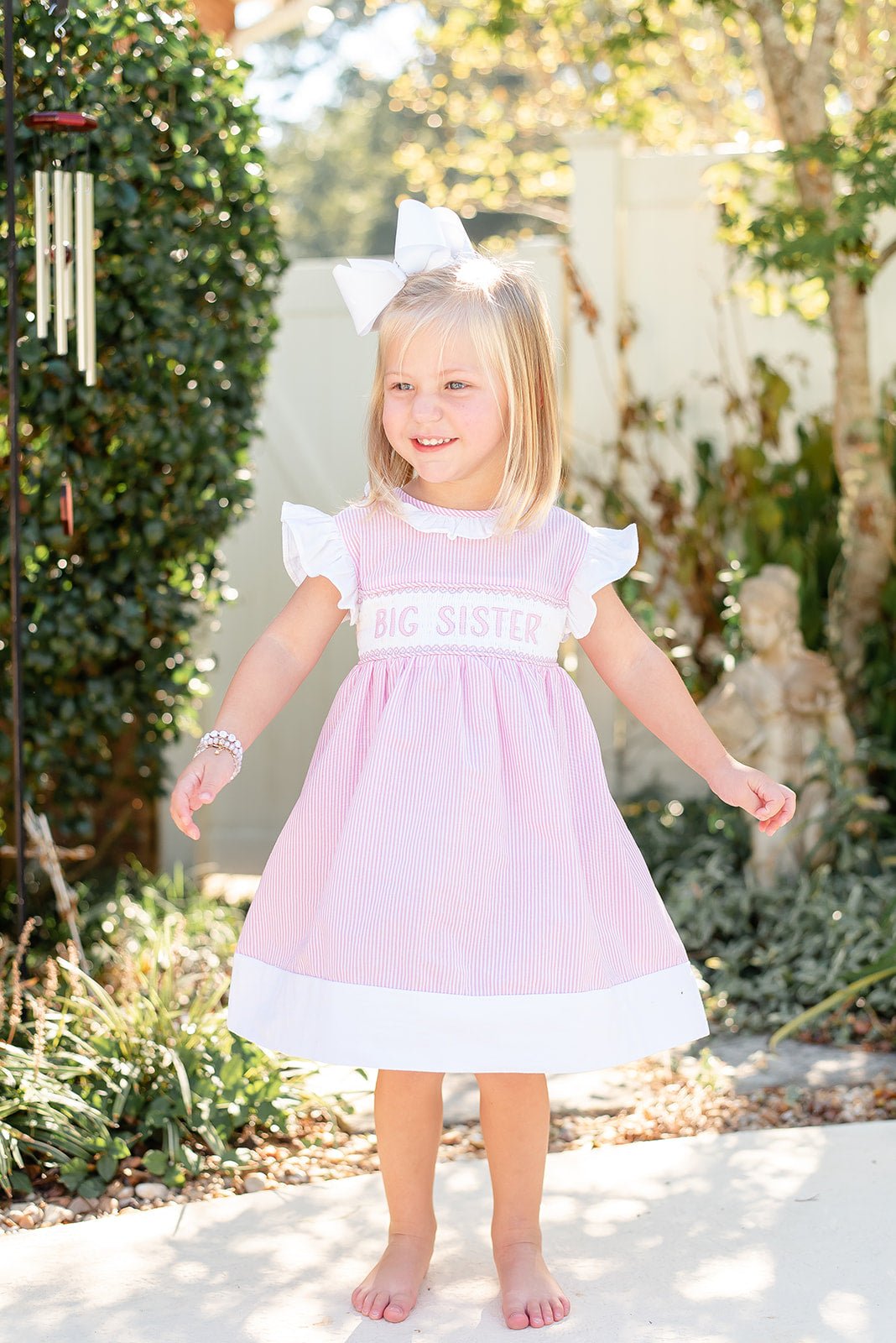 Pink Striped Big Sister Smocked Dress