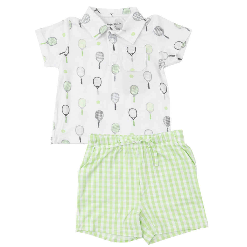 Polo Shirt & Short Set - Mini Green Gingham - HoneyBug 