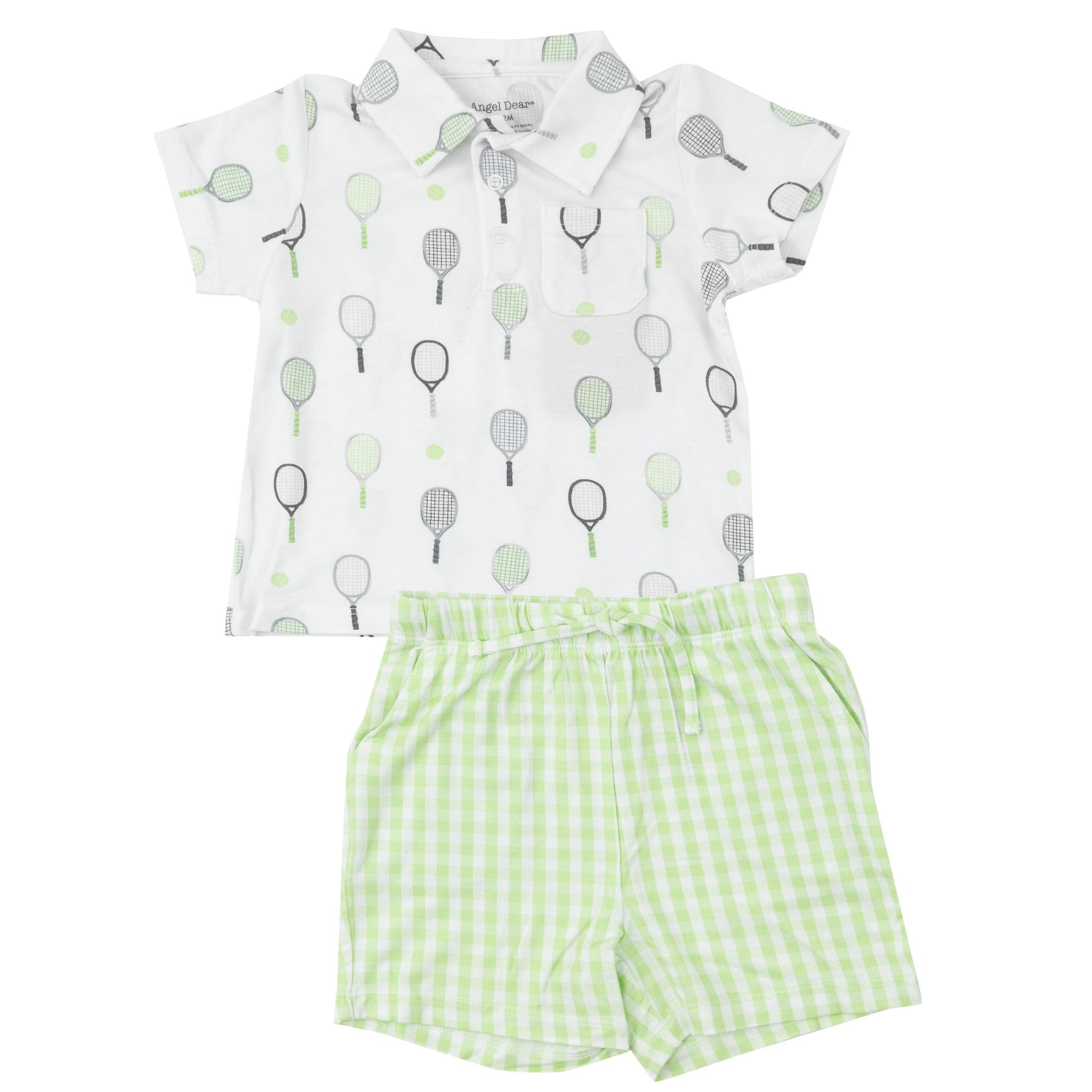Polo Shirt & Short Set - Mini Green Gingham - HoneyBug 