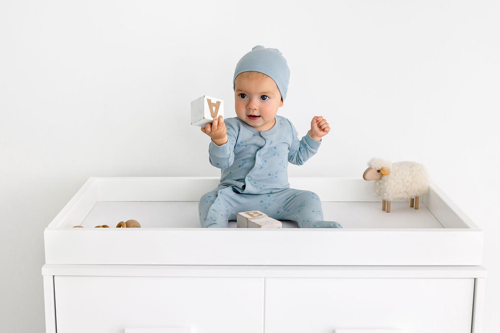 Star Print Footie- Ice Blue - HoneyBug 