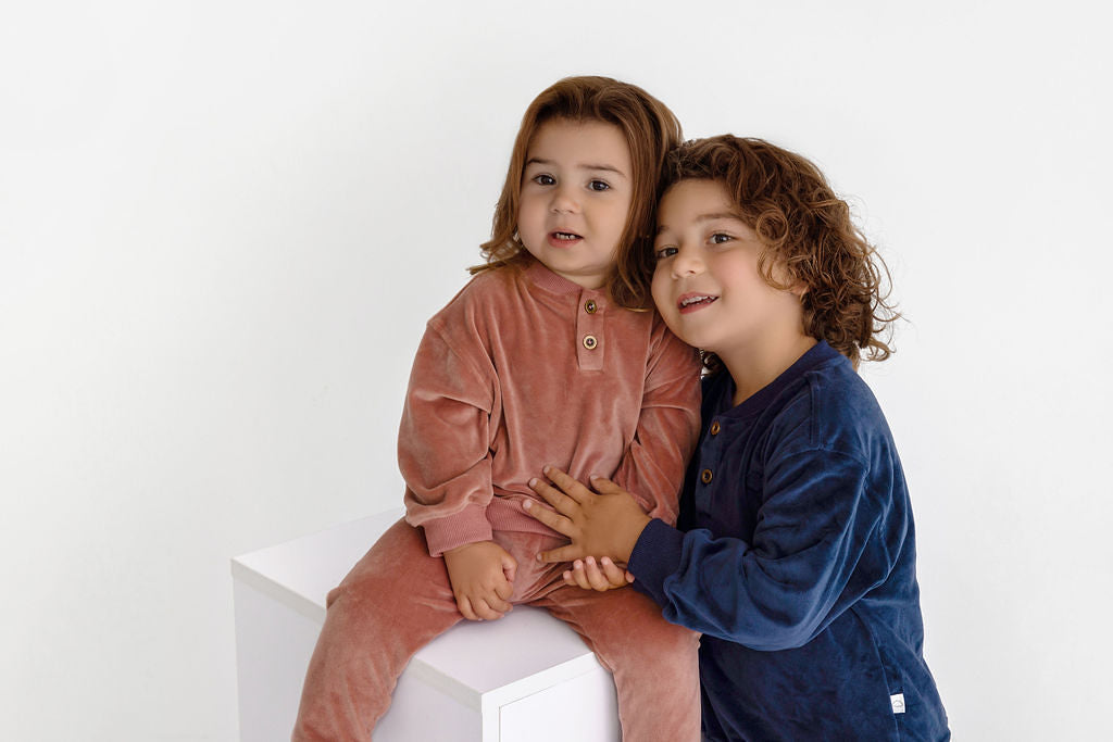 Velour Henley Set- Dusty Rose - HoneyBug 