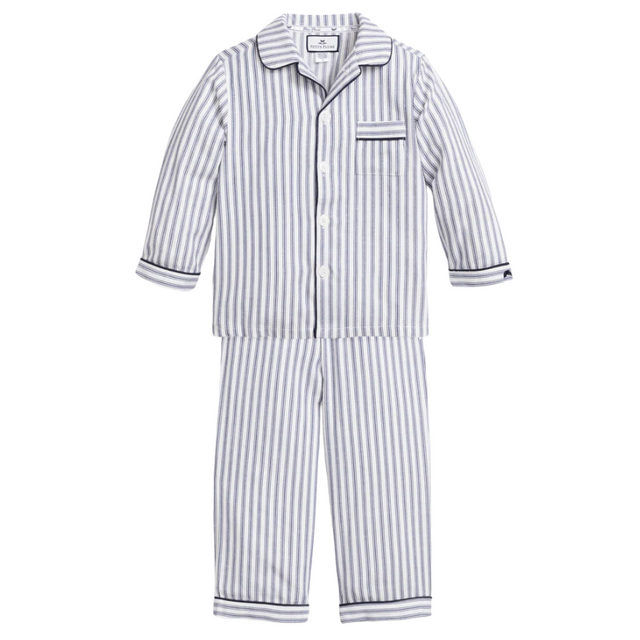 Kid's Twill Pajama Set in Navy French Ticking - HoneyBug 