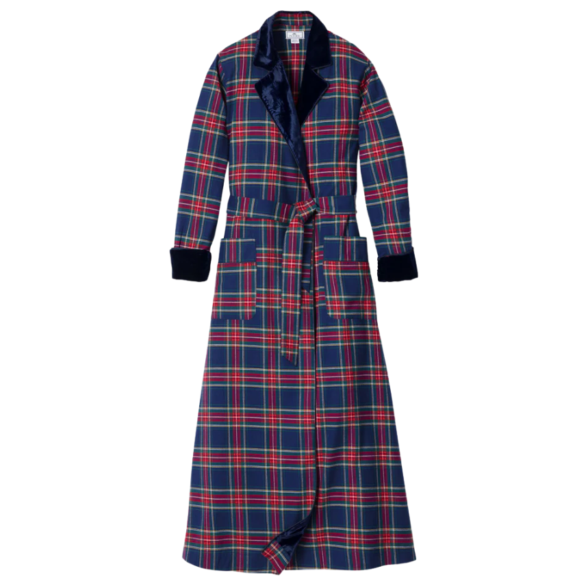 Women's Long Robe with Velvet Trim in Windsor Tartan - HoneyBug 