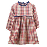 Toddler Long Sleeves Dress with Lace Trim | Red and Blue Check - HoneyBug 