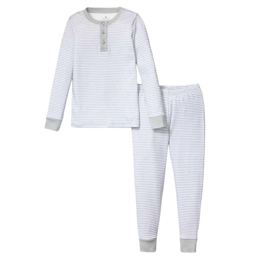 Kid's Pima Snug Fit Pajama Set in Grey Stripes