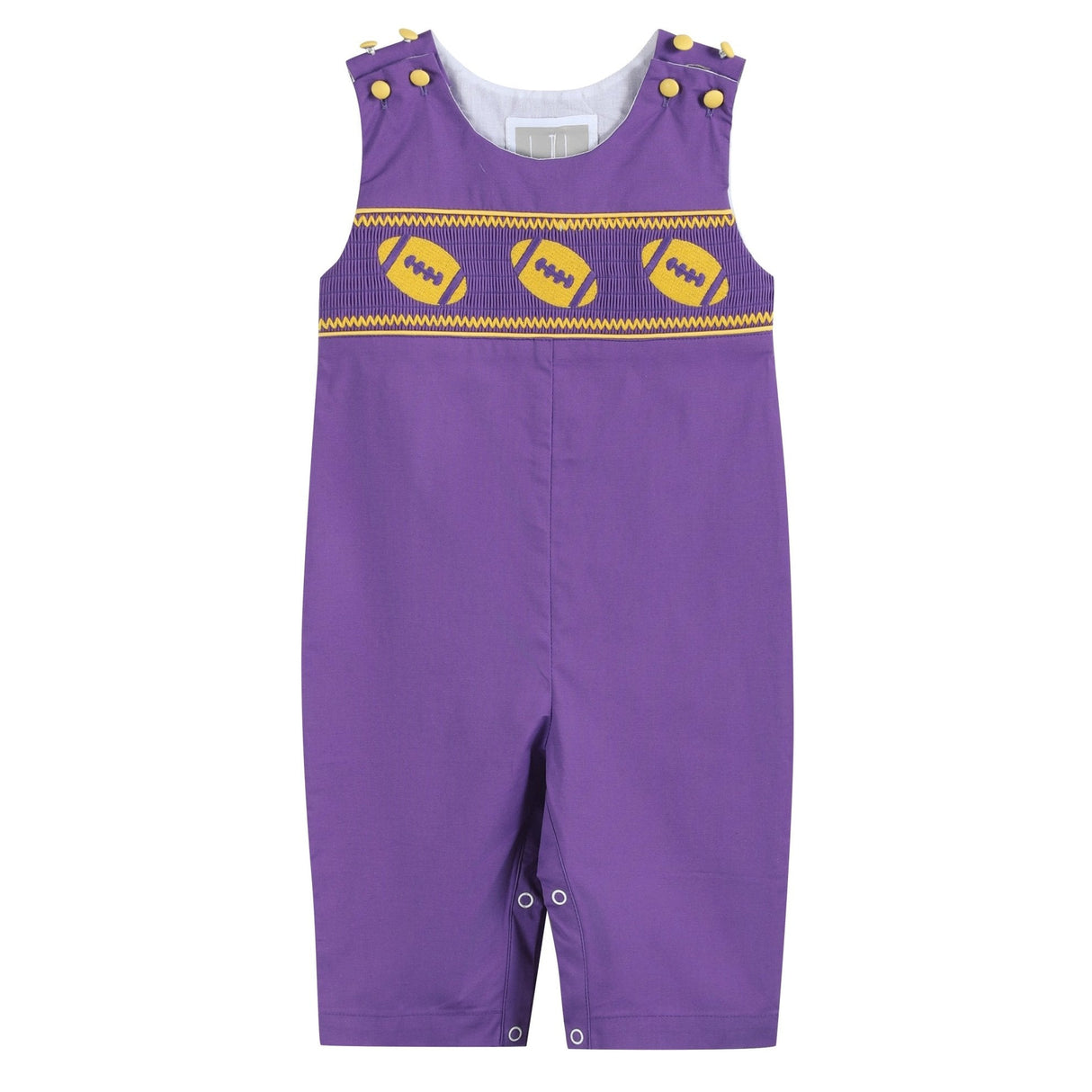 Purple and Gold Football Smocked Overalls
