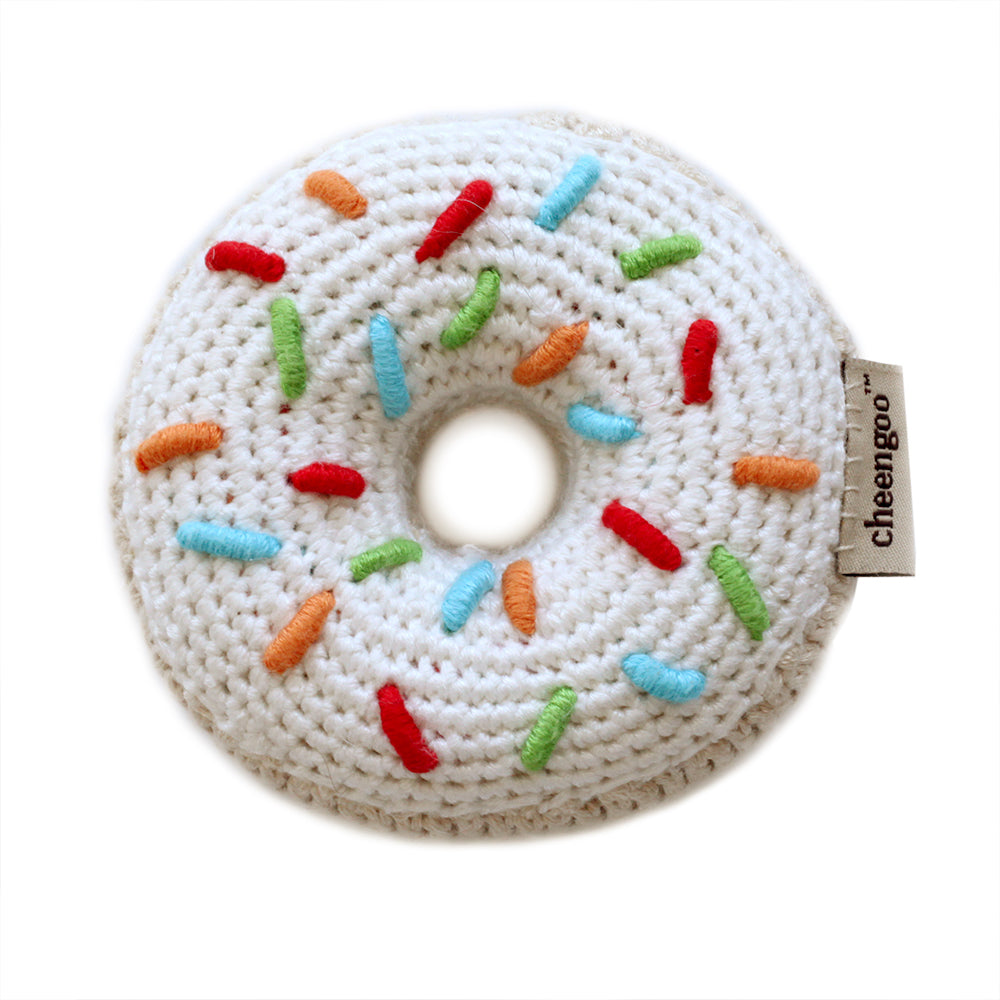 Crocheted Donut Rattle- White - HoneyBug 