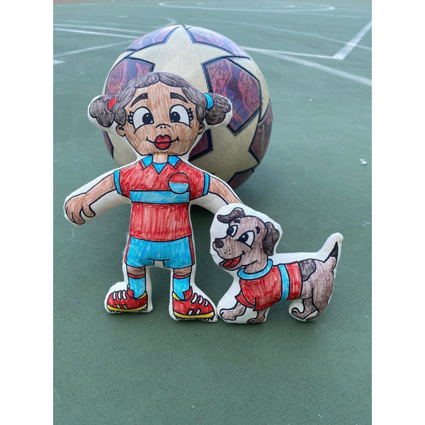 Kiboo Kids Soccer Series: Soccer Girl with Pigtails Doll - Colorable and Washable for Creative Play - HoneyBug 