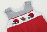 Red and Gray Football Smocked Overalls