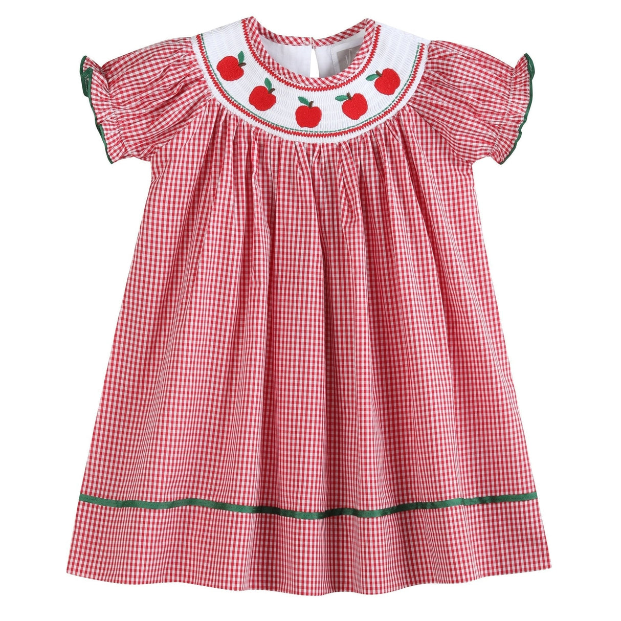 Red Gingham Apple Smocked Bishop Dress