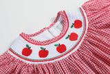 Red Gingham Apple Smocked Bishop Dress