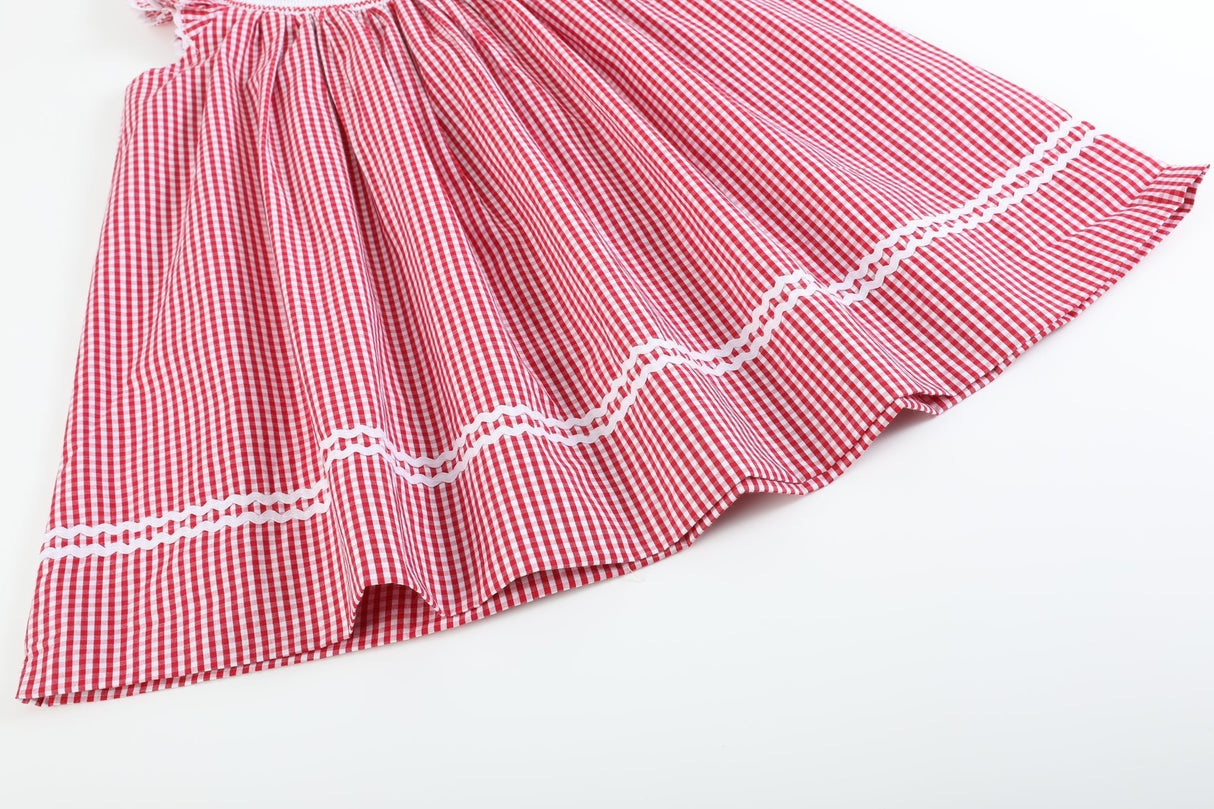 Red Gingham Baseball Smocked Bishop Dress