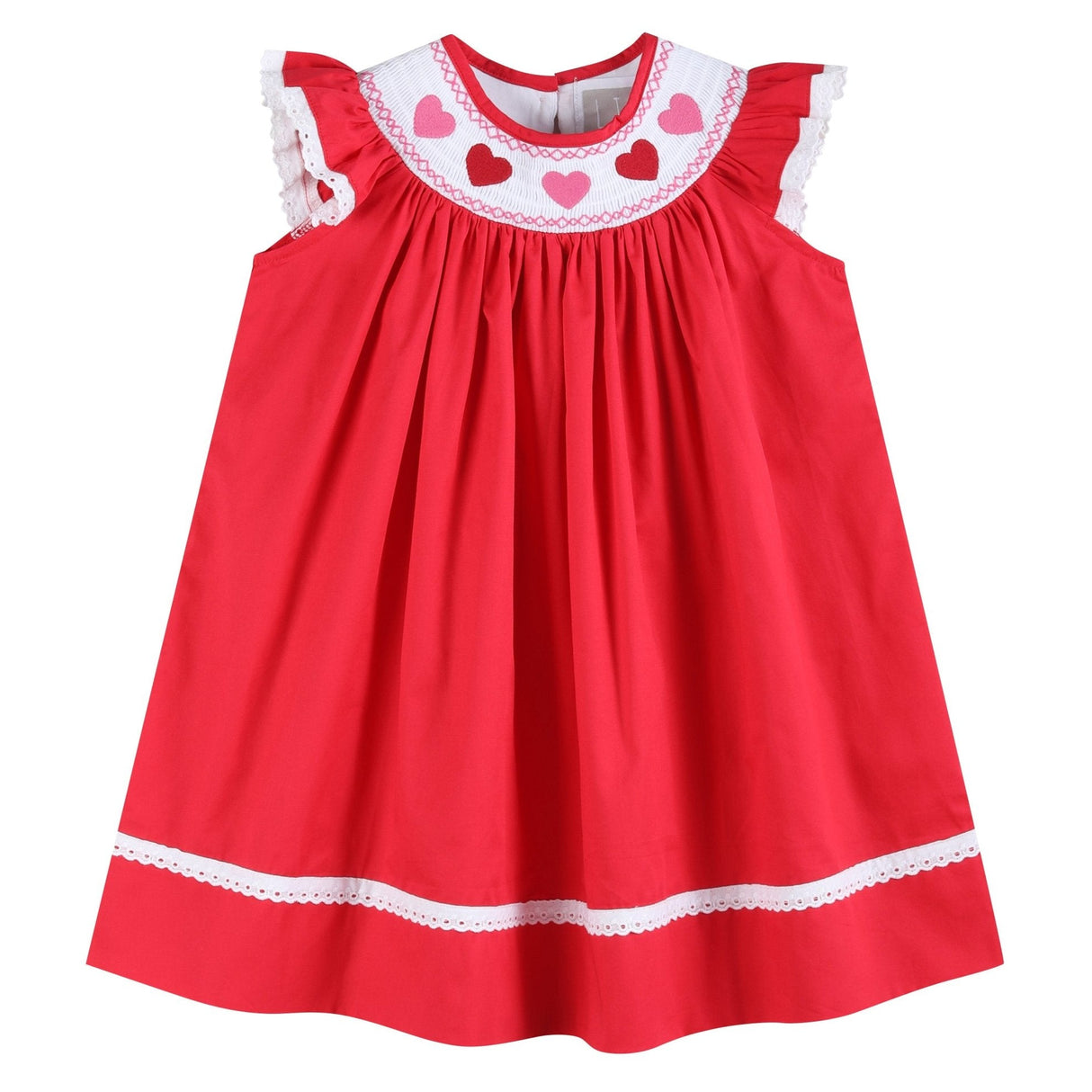 Red Heart and Lace Smocked Bishop Dress