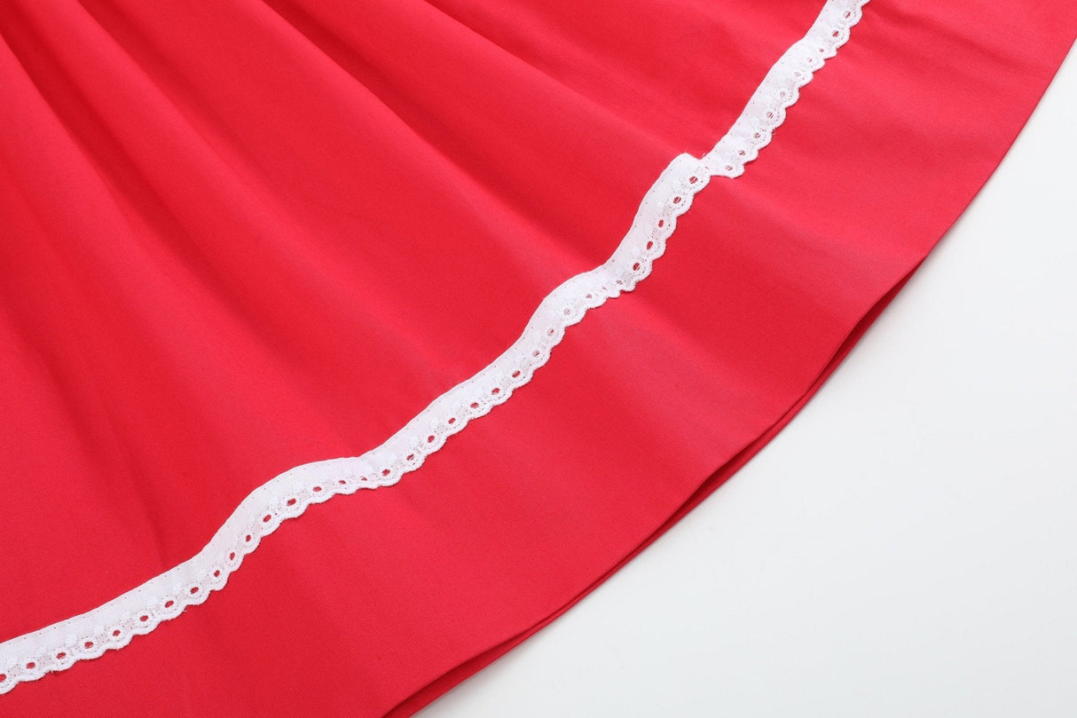 Red Heart and Lace Smocked Bishop Dress