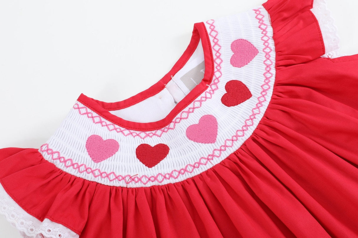 Red Heart and Lace Smocked Bishop Dress