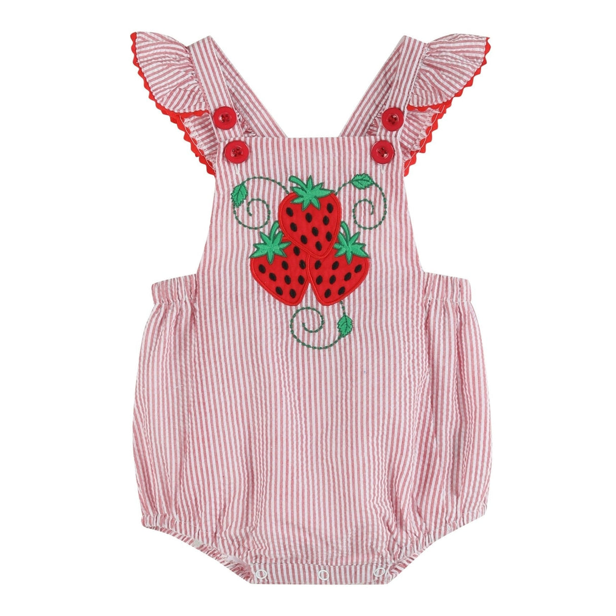 Red Seersucker Strawberry Ruffle Romper