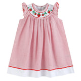 Red Seersucker Strawberry Smocked Bishop Dress