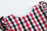 Red and Black Gingham Ruffle Bow Romper