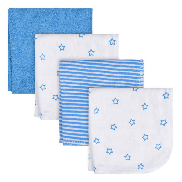 4-Pack Baby Boys Stars Washcloths - HoneyBug 