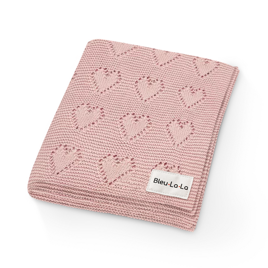 Heart Knit Baby Blanket - Rose Pink - HoneyBug 