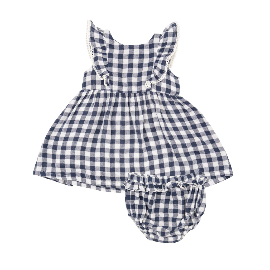 Ruffle Dress + Diaper Cover - Gingham Navy - HoneyBug 