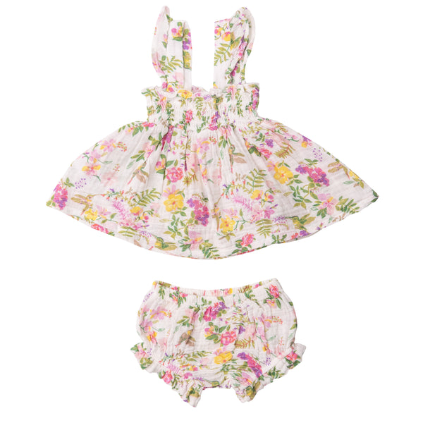 Ruffle Strap Smocked Top And Diaper Cover - Cute Hummingbirds - HoneyBug 