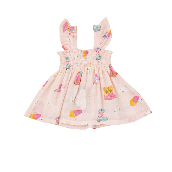 Ruffle Strap Smocked Top And Diaper Cover - Daisy Boots - HoneyBug 