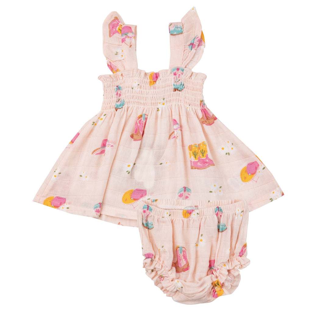 Ruffle Strap Smocked Top And Diaper Cover - Daisy Boots - HoneyBug 