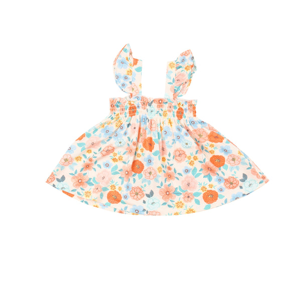 Ruffle Strap Smocked Top And Diaper Cover - Flower Cart - HoneyBug 
