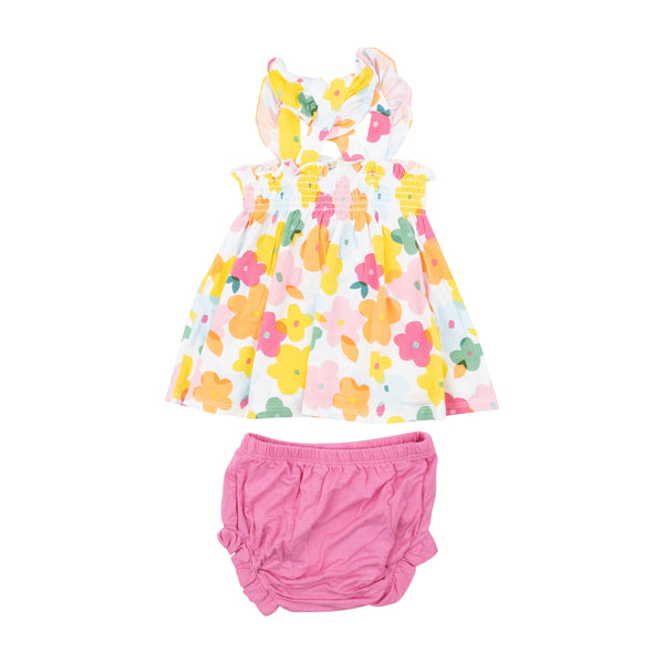 Ruffle Strap Smocked Top And Diaper Cover - Paper Floral - HoneyBug 