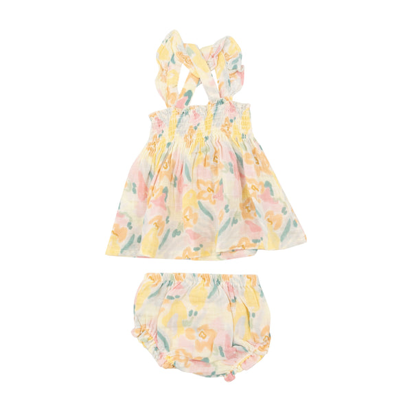 Ruffle Strap Smocked Top And Diaper Cover - Paris Bouquet - HoneyBug 