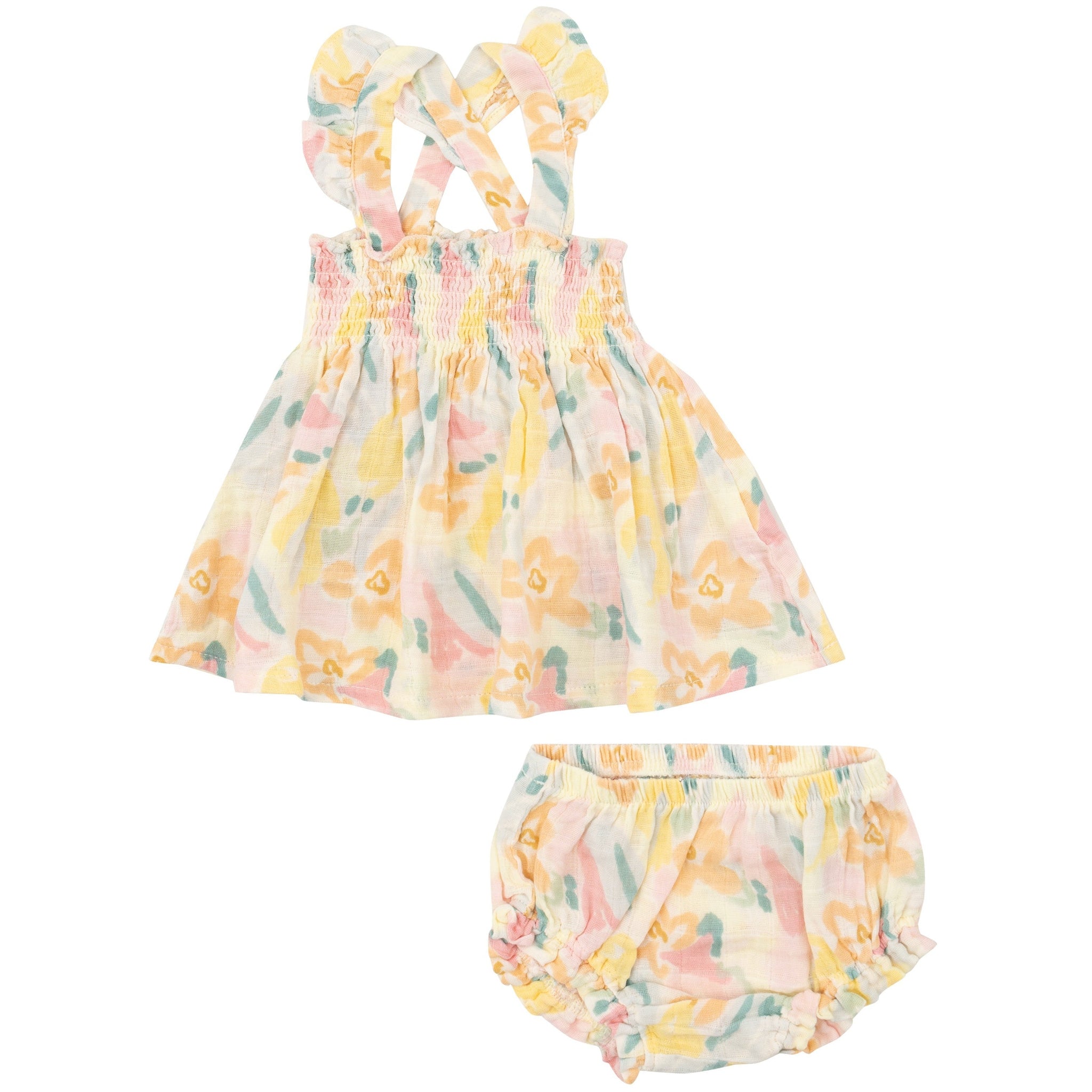 Ruffle Strap Smocked Top And Diaper Cover - Paris Bouquet - HoneyBug 