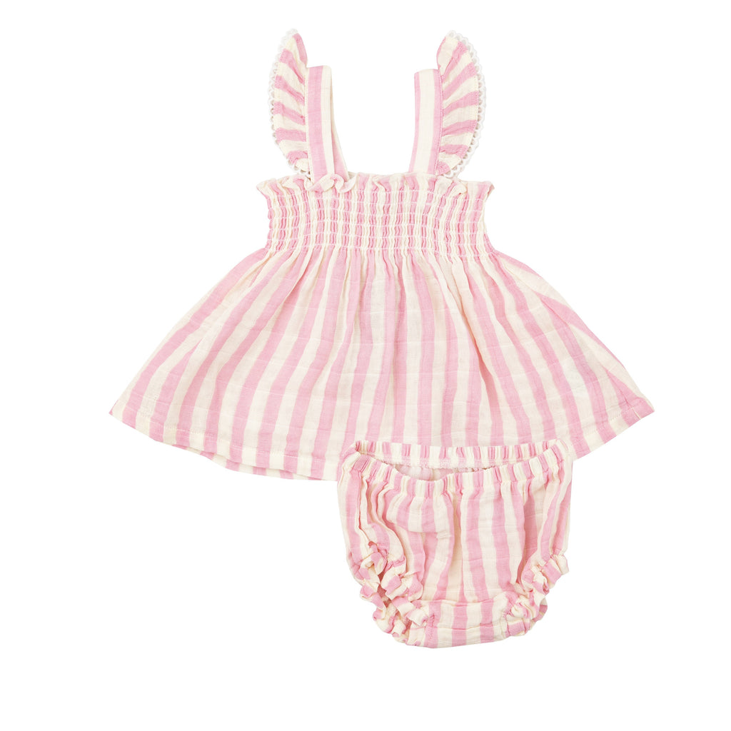 Ruffle Strap Smocked Top And Diaper Cover - Pink Stripe - HoneyBug 
