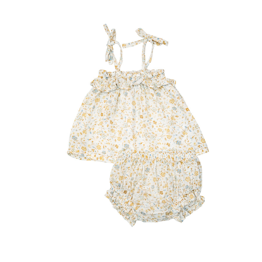 Flaxen Floral Smocked Bubble with Skirt - HoneyBug 