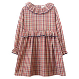 Girls' Ruffle Collar Long Sleeve Dress | Red and Blue Check - HoneyBug 