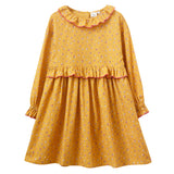 Girls' Ruffle Collar Long Sleeve Dress | Mustard and Pink - HoneyBug 
