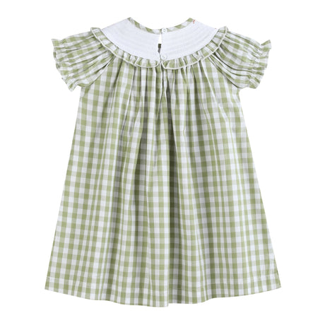Sage Green Gingham Pumpkin Smocked Bishop Dress